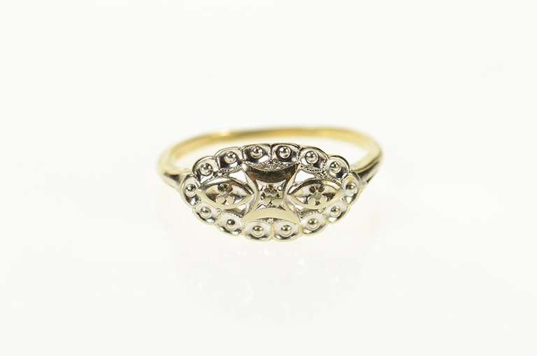 14K Yellow Gold Scalloped Retro Diamond Statement Ring