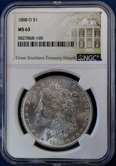 1888-O Morgan Silver Dollar NGC MS63 Great Southern Treasury Hoard.