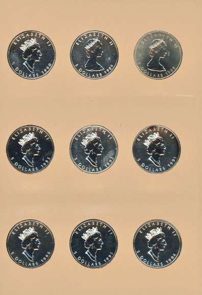 9 Diff. Superb Gem BU Canada Silver Maple Leafs 1988-1996