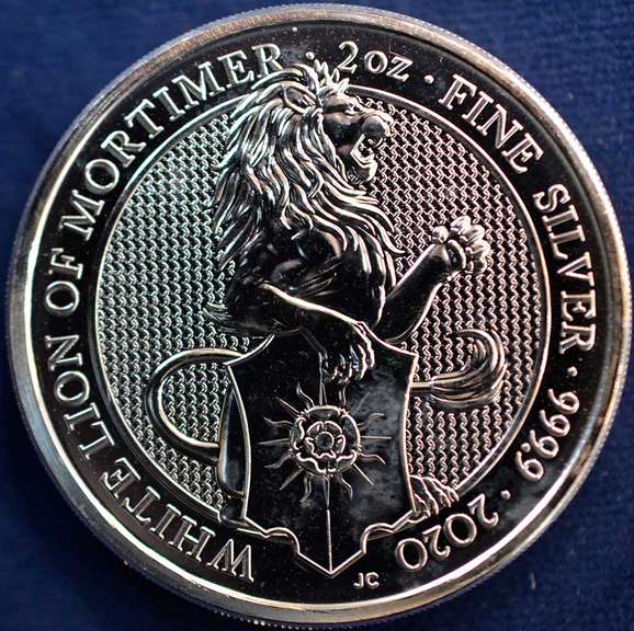 2020 White Lion Of Mortimer 5 Pound Queens Beast 2oz .999 Silver Coin.