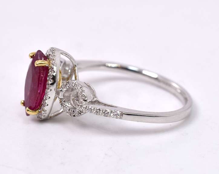 Dainty 18K White Gold Ruby and Diamond Lady's Ring