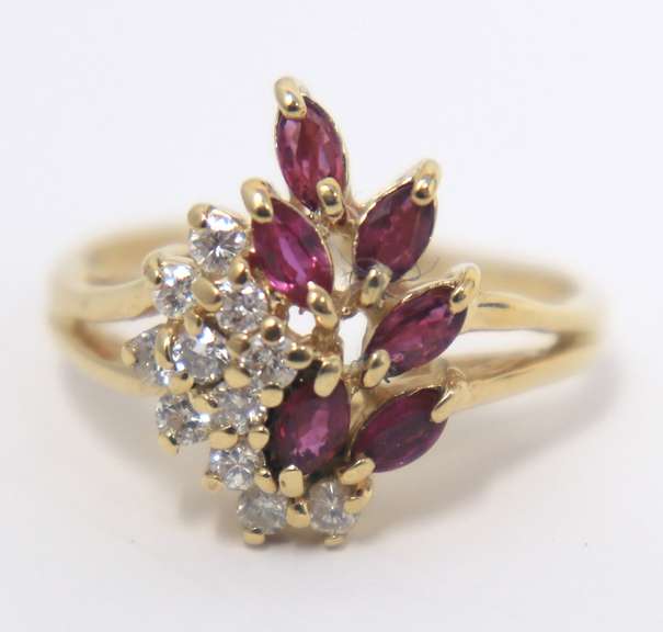 Gorgeous Ruby Diamond Cluster Yellow Gold Ring