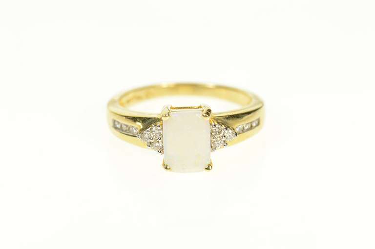 14K Yellow Gold Natural Opal Diamond Cluster Accent Statement Ring