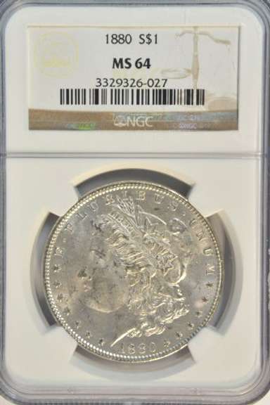 Scarce near Gem BU 1880 Morgan Silver Dollar. NGC MS64