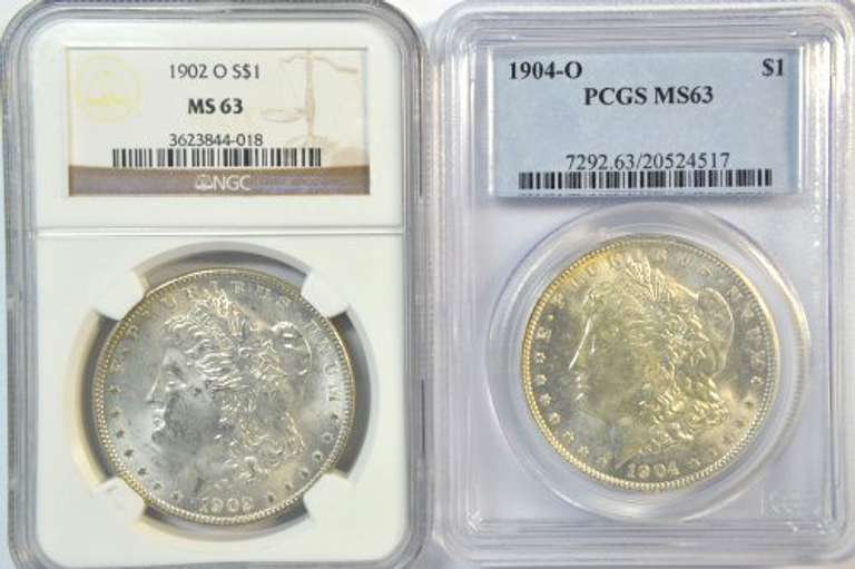 Choice BU 1902-O & 1904-O Morgan Silver Dollars. MS63's