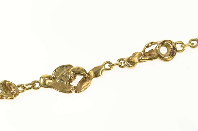 14K Yellow Gold Textured Abstract Nugget Cluster Chain Bracelet