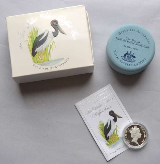 Australia 1991 Jabiru $ 10 Silver Piedfort Proof Silver Coin