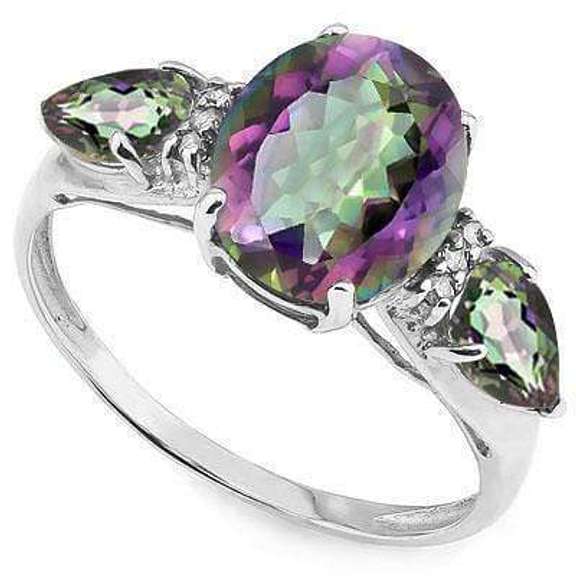 3.04 CT MYSTIC GEMSTONE & DIAMOND 925 STERLING SILVER RING