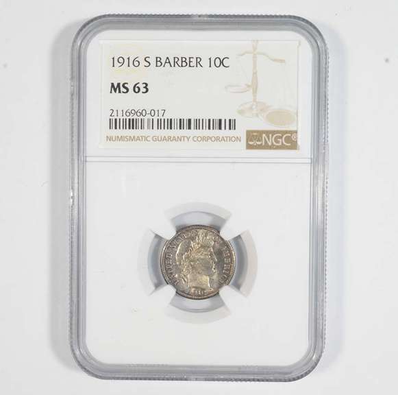 MS63 1916-S Barber Dime - Graded NGC
