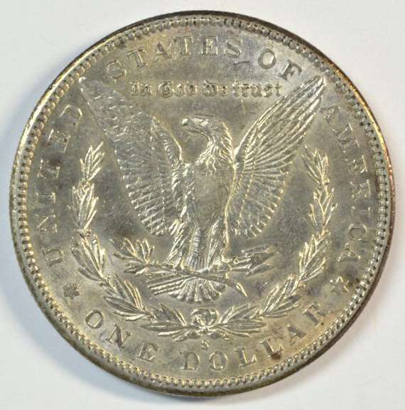 Fully struck BU 1897-S Morgan Silver Dollar. Original
