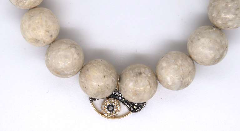 Sydney Cream Jasper w Diamond Evil Eye Eyelash Beaded Bracelet