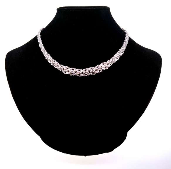 Intricate Handmade Italian Sterling Silver Byzantine Graduated Necklace