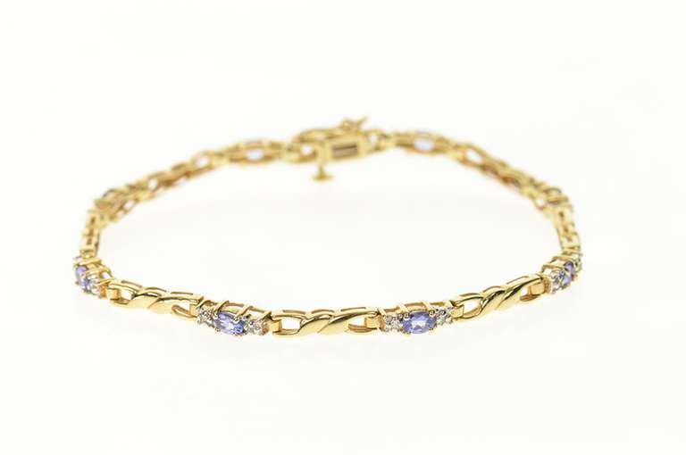 14K Yellow Gold Oval Tanzanite Diamond Accent Statement Bracelet