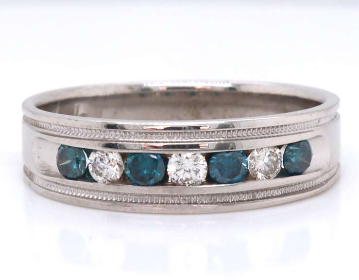 Pleasing White Gold Channel Set Blue & White Diamond Band