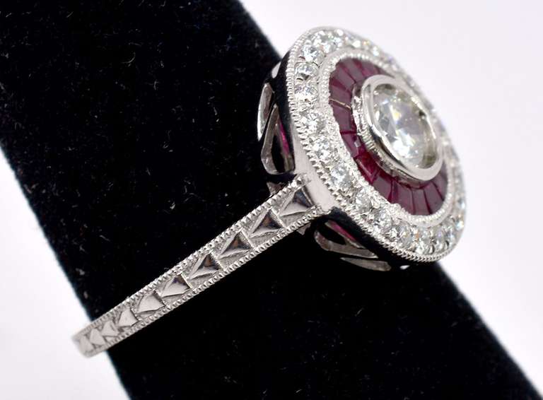 Dazzling Bezel Set Brilliant Cut 0.51CTS Diamond Set within a Diamond and Ruby Platinum Ring