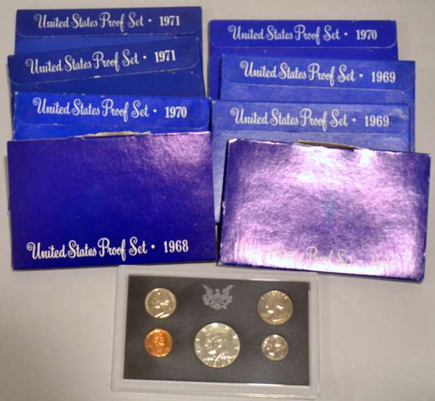 3 Each 1968 -1970 US Proof Sets. All in original issue envelopes Not checked for anything Sets with clad silver halves