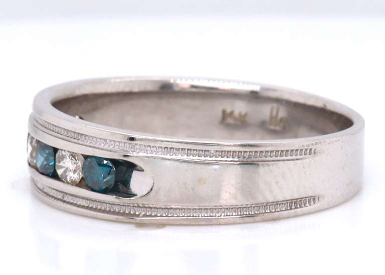 Pleasing White Gold Channel Set Blue & White Diamond Band