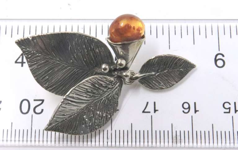 Sterling Silver Amber Leaf Earrings