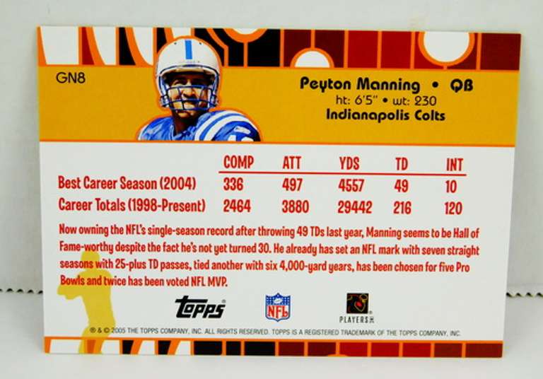 Peyton Manning 2005 Gold Nuggets Football Card