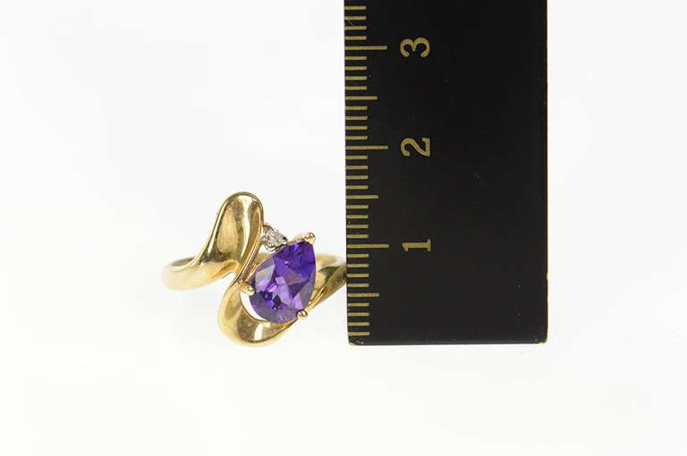 10K Yellow Gold Pear Amethyst Diamond Accent Statement Ring