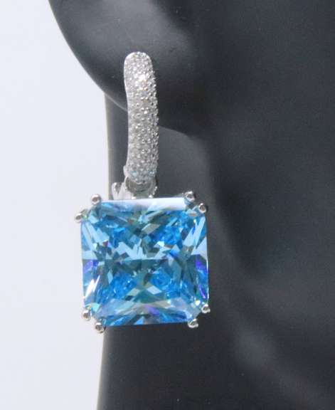 Blue Cubic Zirconia Sterling Silver Dangle Earrings