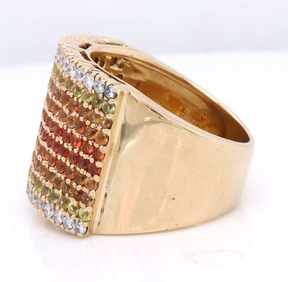 Strong Yellow Gold Sapphire and Diamond Wide Band