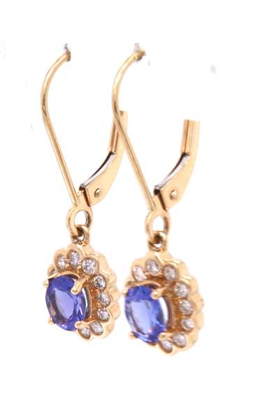 Charming Yellow Gold Tanzanite and Diamond Dangle Earrings