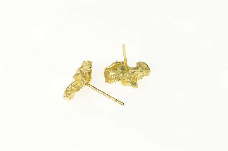 14K Yellow Gold Textured Nugget Raw Cluster Stud Earrings