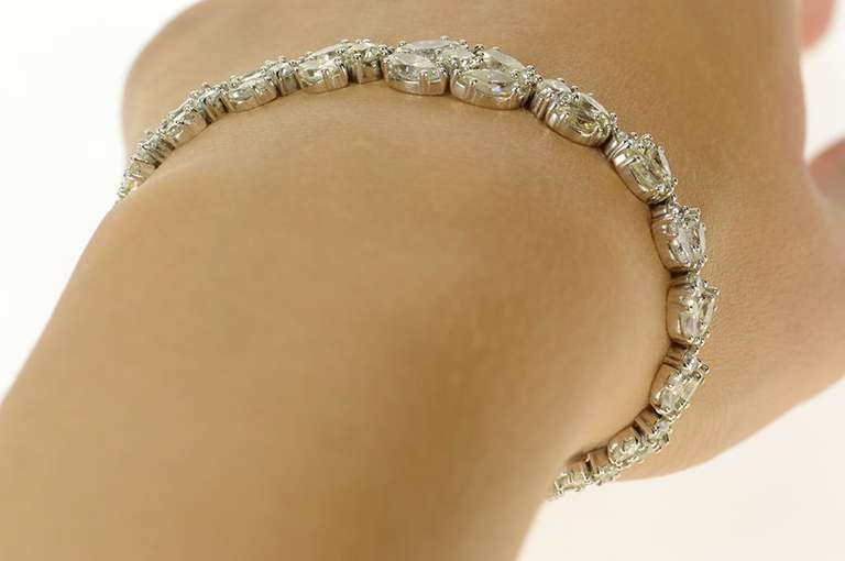 18K White Gold 14.54 Ctw Marquise & Round Diamond Tennis Bracelet