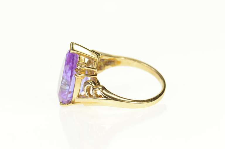 14K Yellow Gold Pear Purple Cubic Zirconia Diamond Accent Ring