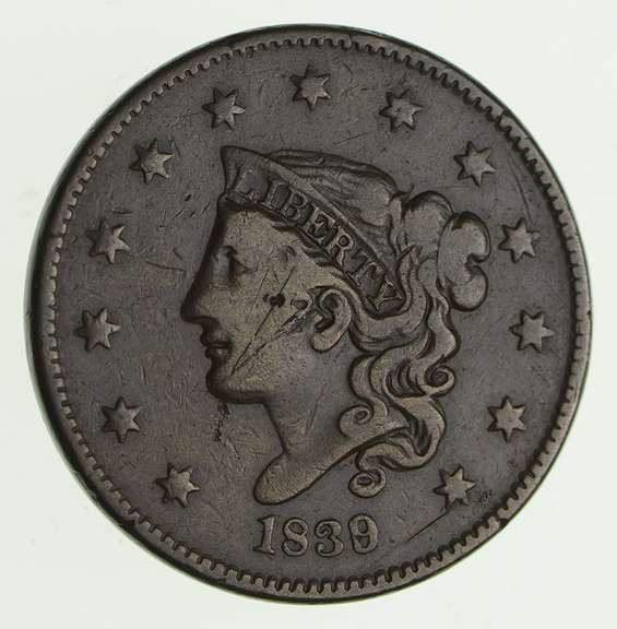 1839/36 Young Head Large Cent - Circulated