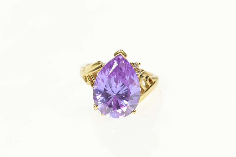 14K Yellow Gold Pear Purple Cubic Zirconia Diamond Accent Ring
