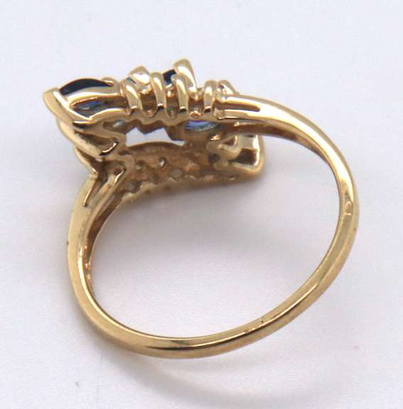 Fabulous Yellow Gold Sapphire and Diamond Bypass Ring