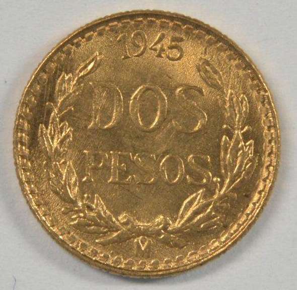 Superb Gem BU 1945 Mexico 2 Pesos Gold Piece