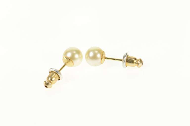 14K Yellow Gold Classic 5.9mm Pearl Stud Statement Earrings