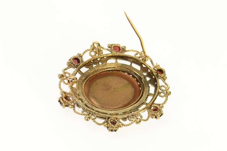 14K Yellow Gold Micromosaic Parthenon Goldstone Scalloped Pin/Brooch