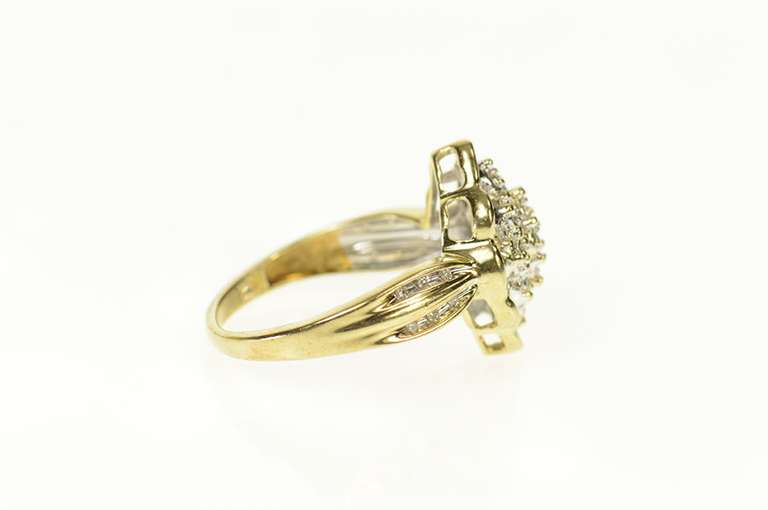 10K Yellow Gold Scalloped Diamond Cluster Classic Statement Ring