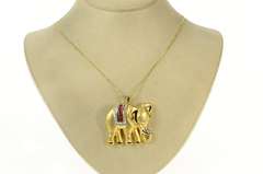 18K Yellow Gold 1.67 Ctw Ruby Diamond Ornate Elephant Pendant