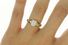 14K Yellow Gold Natural Opal Diamond Cluster Accent Statement Ring