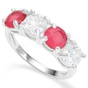 925 STERLING SILVER 6MM ROUND CREATED RUBY & WHITE TOPAZ WOMEN RING BAND