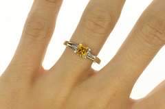 10K White Gold Princess Citrine Diamond Accent Statement Ring