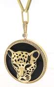 BRAND NEW! Magnificent Handmade Italian 14k Gold Cable Chain Necklace with Panther Head and Onyx