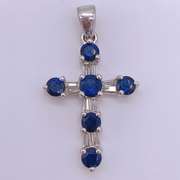 14kt Gold, Blue Sapphire, & Diamond Cross Pendant