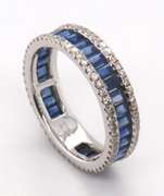 18k Stamped White Gold Sapphire Eternity Band rimmed with Diamonds
