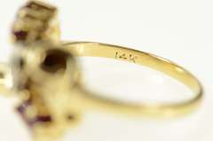 14K Yellow Gold 1930's Ruby Diamond Bow Ornate Statement Ring