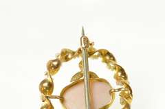 10K Yellow Gold Ornate Carved Lady Cameo Seed Pearl Twist Pin/Brooch
