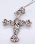 Fancy White Gold Diamond Ornate Cross Pendant on Chain Necklace