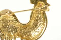 14K Yellow Gold Ruby Eyed Rooster Chicken Farm Animal Pin/Brooch