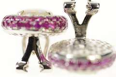 18K White Gold Oval Opal Diamond Ruby Halo Clip Back Earrings