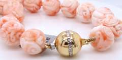 Significant Coral Carved w Diamond Station Necklace